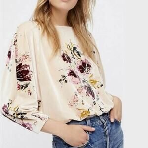 FREE PEOPLE Intimately Floral Velvet Bodysuit Dolman Sleeve Small